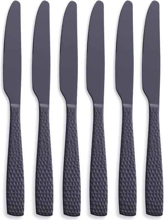 Matte Black Dinner Knife Set of 6, 9.7 inches Stainless Steel Black Table Knife, Satin Finish.