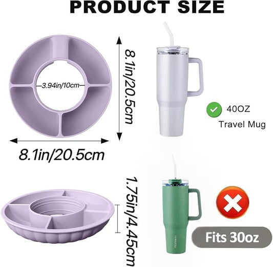 Stanley Snack Tray with Lid and Straw Covers Cap，Compatible with Stanley Cup 40 oz, Stanley Cup Accessories for Car Cup Holder, Home, Party,Outdoor，Silicone Snack Bowl, Christmas Gifts, White