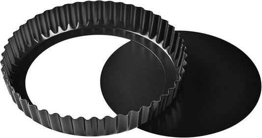 Bakeley 8-Inch Non-Stick Round Tart Pan with Removable Loose Bottom, Quiche Pan for Oven Baking (Black)