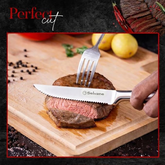 Steak Knives Set of 4, Rust Free Stainless Steel Steak Knife Set with Sharp Serrated Edge and Non Slip Handle