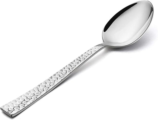 E-far Teaspoon Set of 12, E-far 6.7 Inch Hammered Stainless Steel Spoons for Kitchen or Restaurant, Non-toxic & Mirror Polished, Squared Edge & Dishwasher Safe