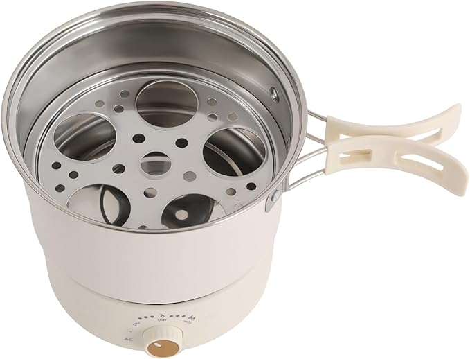 Multifunctional Electric Cooker，500W 110V Folding Portable Multi-Functional Non-Stick Split Electric Hot Pot,1.6L Mini Ramen Cooker for Pasta, Soup, Oatmeal Steak, Eggs StirFrying (White)