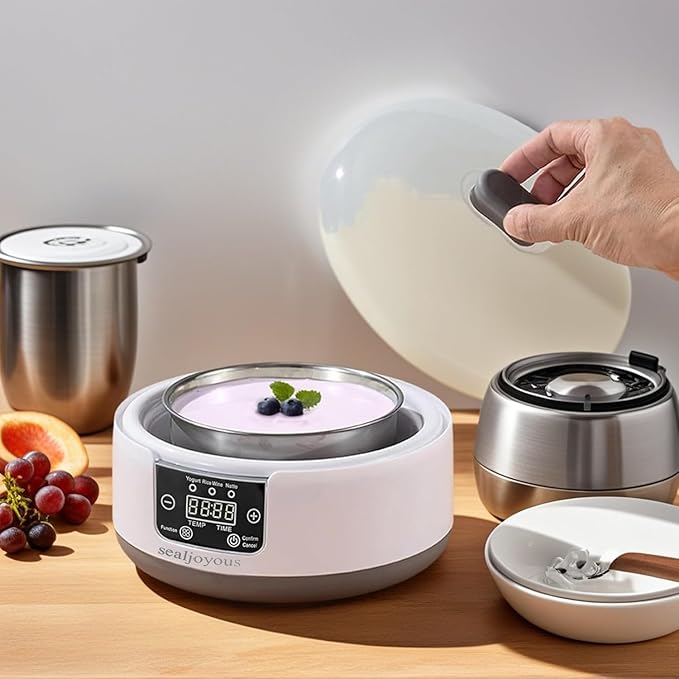 Genuine sealjoyous Yogurt Maker 1-36 hours multi-functional constant temperature yogurt machine,32-45 degrees adjustable, automatic digital LCD display 1.2 liters capacity(With 5 Cups)