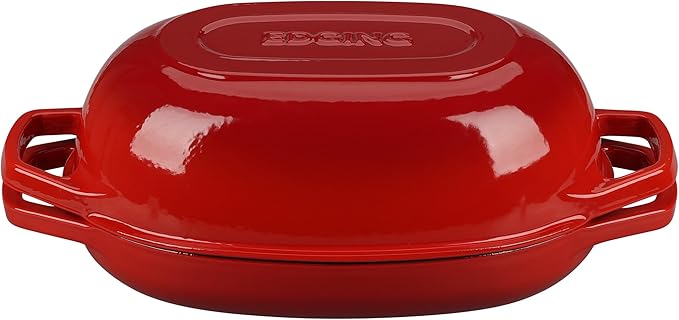 EDGING CASTING Enameled Cast Iron Oval Dutch Oven Pot with Lid, Dutch Oven for Sourdough Bread Baking, Oval Bread Pan, Bread Oven, Bread Dutch Oven, 5qt, Red