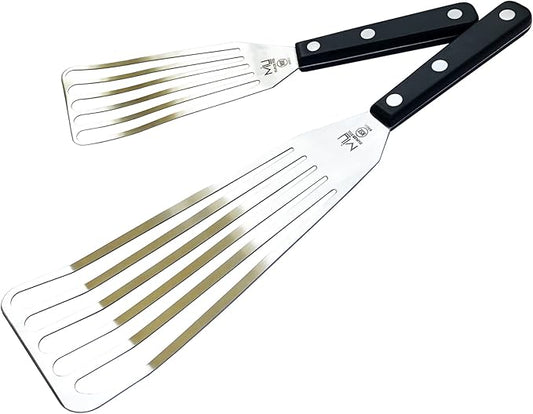 WALLFARM Fish Spatula 2-Piece Set - Pro-Grade Stainless Steel Slotted Turner - Thin Flexible Metal Flipper for Fish, Eggs, Burgers, Veggies - Perfect for Grilling & Frying - 11" & 13.78"