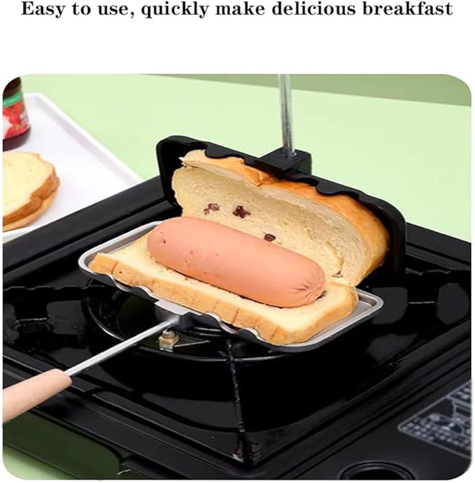 Sandwich Maker, Double-Sided Hot Dog Toaster, Nonstick Sandwich Skillet with Removable Handle,Sandwich Baking Pan for Indoor Outdoor Camping Home Kitchen Breakfast