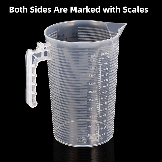 Large Measuring Pitcher for Kitchen, 70oz/2000ml Transparent Plastic Container with Handle, Dual Scale Markings (70oz / 2000ml)