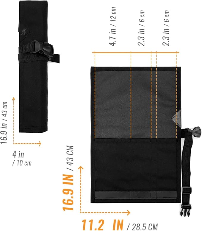 Under NY Sky Knife Roll Case - 3 Slots - Heavy Duty Oxford Canvas Pouch - Leather Reinforced - Portable Bag for Cooking Tools, Utensils, Cutlery Knives, Brushes - Chefs, Kitchen, Travel, Gift - Black