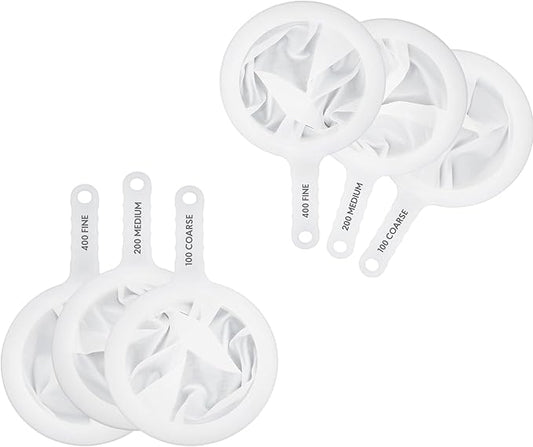 HIC Kitchen Ultra-Fine Mesh Strainers, Set Of 6 (100, 200, And 400 Mesh Count), For Filtering Juices, Nut Milks, Oils, And Sauces