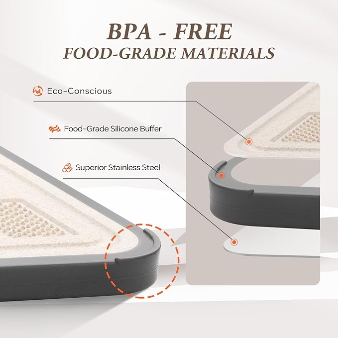 A premium Stainless Steel Cutting Board Ideal for Women and The Elderly, Metal Cutting Board 15"x10", Double-Sided Steel Chopping Board, Hygienic Non-Slip, Easy Clean Wheat Straw PP