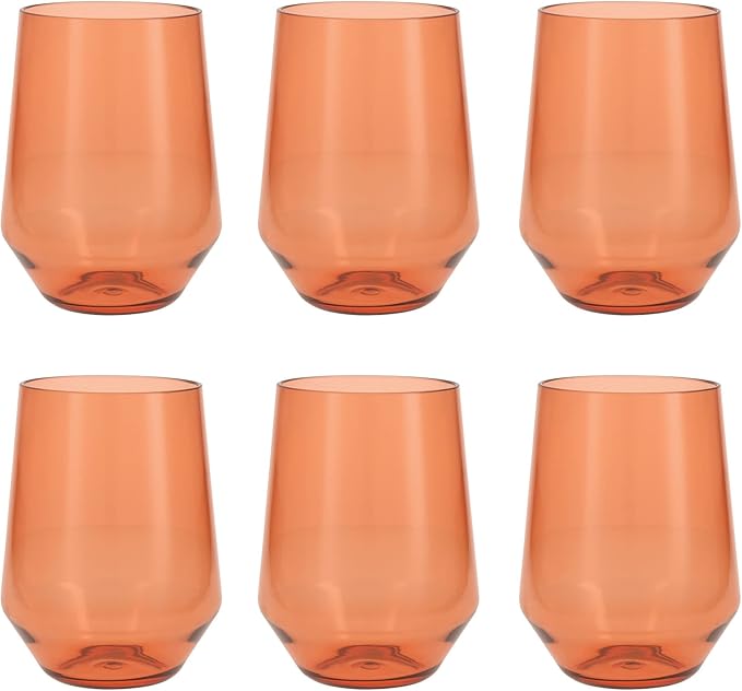 Fortessa Sole Outdoor Shatter Resistant BPA Free Premium Copolyester Plastic Drinkware 6 Pack, Terra Cotta Orange, Stemless Wine Glass