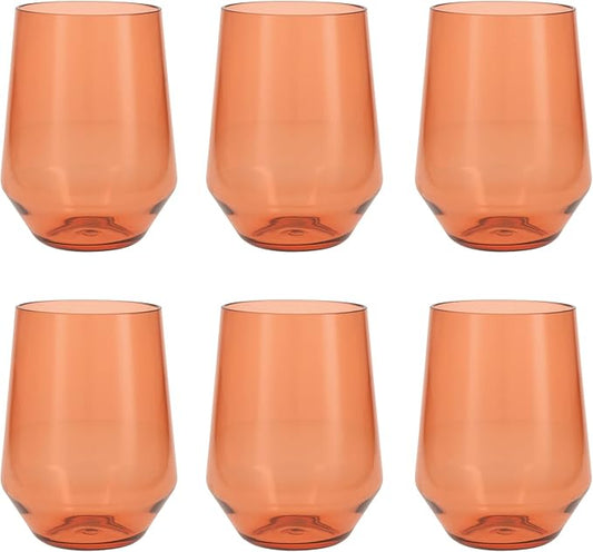 Fortessa Sole Outdoor Shatter Resistant BPA Free Premium Copolyester Plastic Drinkware 6 Pack, Terra Cotta Orange, Stemless Wine Glass