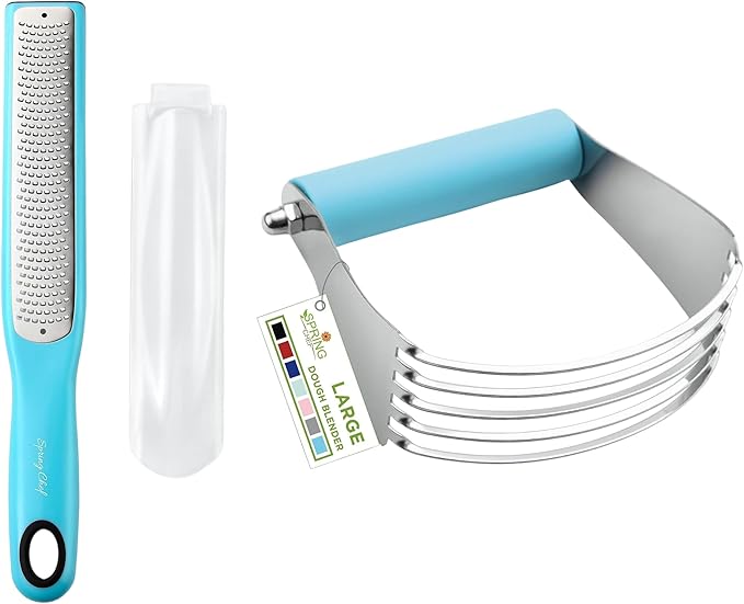 Spring Chef Stainless Steel Zester, Fine Shred & Professional Large Dough Blender - 2 Product Bundle - Aqua Sky