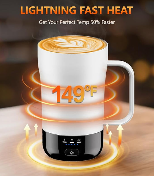 Self-Heating Coffee Mug, 14oz Heated Coffee Mug - Rechargeable Temperature Control Coffee Mug Keep Coffee Hot, Smart Mug Great Gift for Coffee Lovers & Slow Sippers