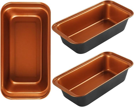 3-Pack 8x4 Loaf Pan for Baking Bread, Nonstick Bread Pan With Copper & Black Two-Tone Finish Perfect for Homemade Bread, Meatloaf, Pound Cake