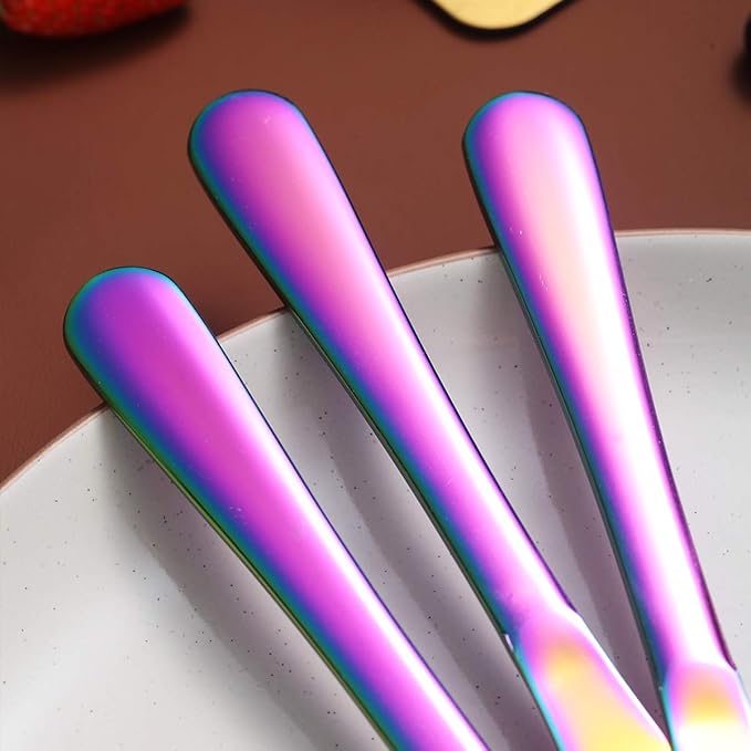 Berglander Rainbow Dinner Knives Set Of 4, Stainless Steel Titanium Plating Shiny Colorful Dinner Knife, Mutil Color Butter Knife Spreader Table Knives Sturdy And Dishwasher Safe