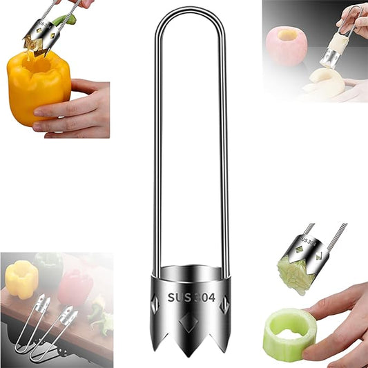 2 in 1 Pepper Seed Corer and Remover, Quick Bell Pepper Corer Tool (Silver, 1Pcs)