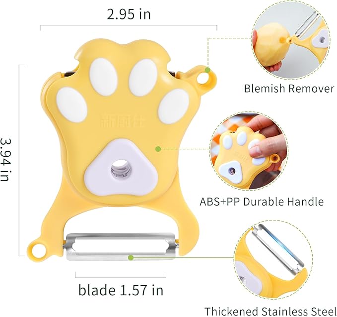 3-in-1 Fruit Vegetable Peeler for Kitchen, Foldable Julienne Slicer, 3 Sharp Stainless Steel Blades, Cute Cat Claw Potato Peelers, Easy Peeling & Shredding Tool for Carrot, Cucumber, Apple & Veggies