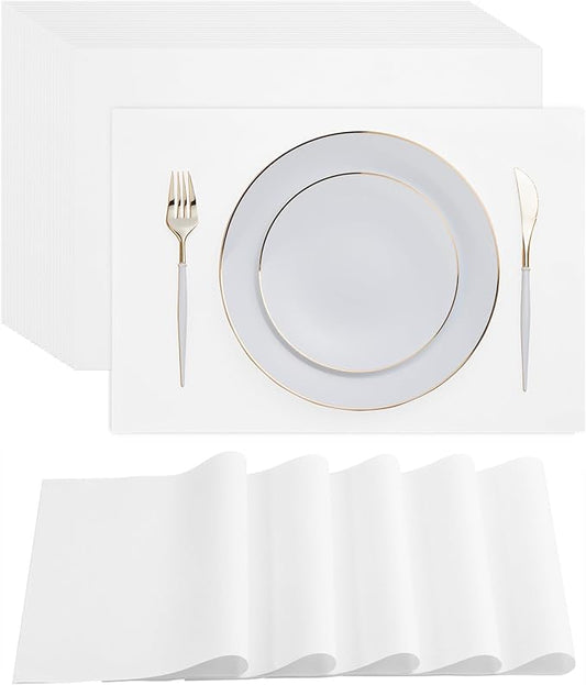 Disposable White Paper Placemats for Dining Table - 100-Pack 18" x 12" Cloth-Like Rectangle Paper Placemats for Baby, Kids, Party Or Weddings.