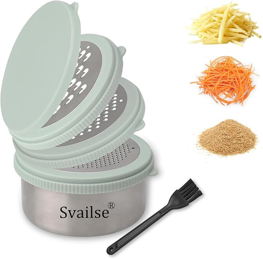 Cheese Grater with Container, 4 in 1 Box Gratters for Fine, Medium and Coarse, Handheld Lemon Zester for Parmesan, Ginger, Garlic, Nutmeg, Chocolate (Light Green)
