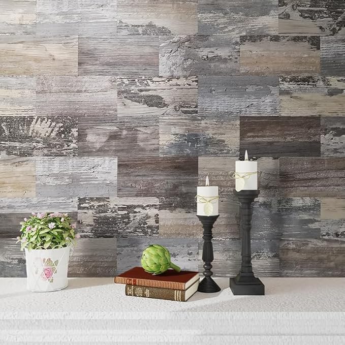 AULIGET 100-Piece Subway Tiles Peel and Stick Backsplash PVC Tile, 3" x 6" Vintage Wood Stick on Tiles for Backsplash Kitchen, Bathroom, Laundry Room, Camper, Fireplace