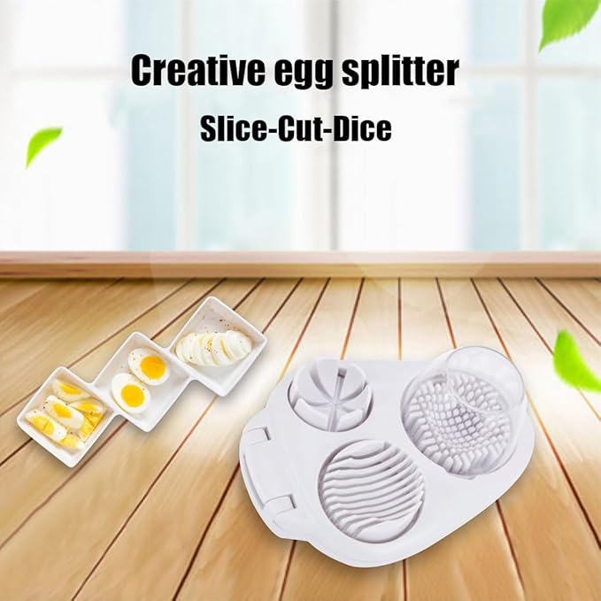 3 Way Egg Slicer for Hard Boiled Eggs, 3 in 1 Multi-Function Egg Slicer, Handy Heavy Duty Stainless Steel Egg Cutter, Kitchen Dicer Food Slicer for Strawberry Mushroom Grape Cherry Tomato (1pc)