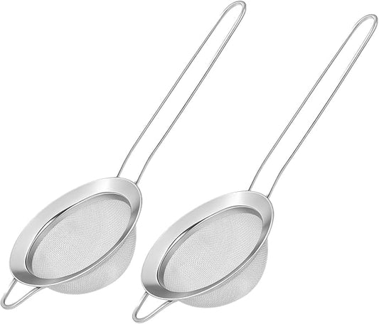 304 Stainless Steel Fine Mesh Strainers for Kitchen,BOSONKUMA Colander-Skimmer with Handle, Sieve Sifters for Food, Tea, Oil, Fruits, Cocktail Strainer,Food Strainer with Handlle(2 piece)