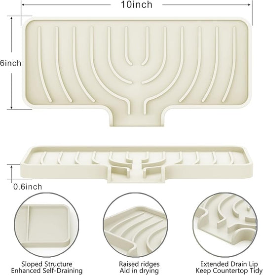 Sponge Holder for Kitchen Sink, Soap Tray for Sink & Counter, 9.8"×4.9" Soap Dish Mat, Silicone with Drain, Perfect for Dispenser, Scrubber, Bottle, Cup (Cream)