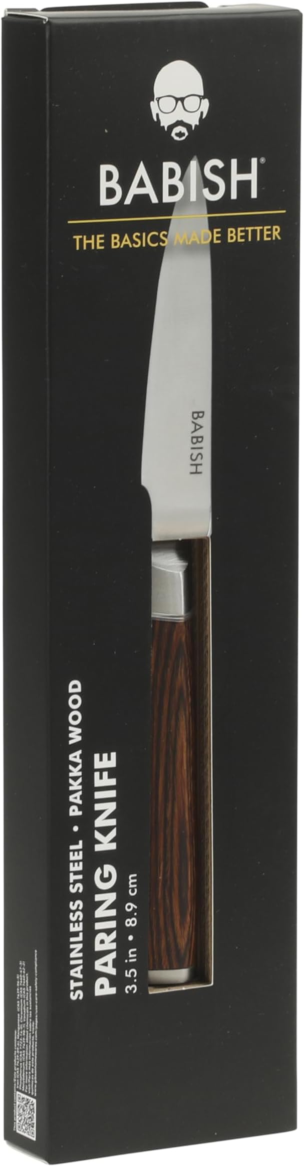 Babish German 1.4116 Stainless Steel Paring Knife with Dark Pakka Wood Handle – 3.5-Inch Precision Kitchen Knife for Peeling, Trimming & Prep Work, Full-Tang Blade
