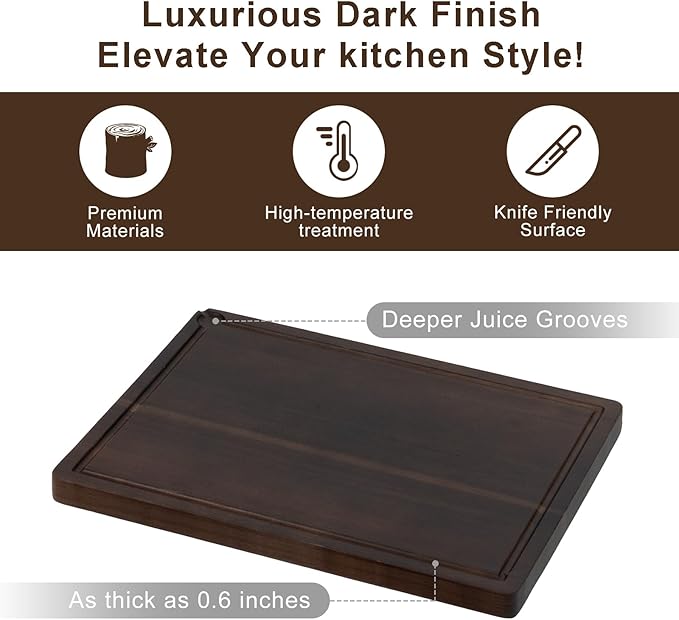 Acacia Wood Cutting Boards for Kitchen [Set of 3] – Premium Wooden Cutting Board Set with Juice Groove, Durable & Knife Friendly Serving Trays for Vegetables, Cheese & Meats