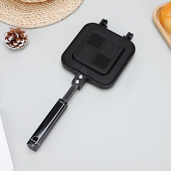Hot Sandwich Panini Maker with Handle, NonStick Double Sided Frying Pan Grilled Sandwich Maker, Stovetop Toasted Sandwich Press for Home, Kitchen, Breakfast