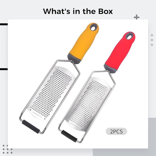 2-Pack 12.2 Stainless Steel Cheese Graters, Sharp Zester for Parmesan, Lemon, Ginger, Chocolate, with Non-Slip Handle