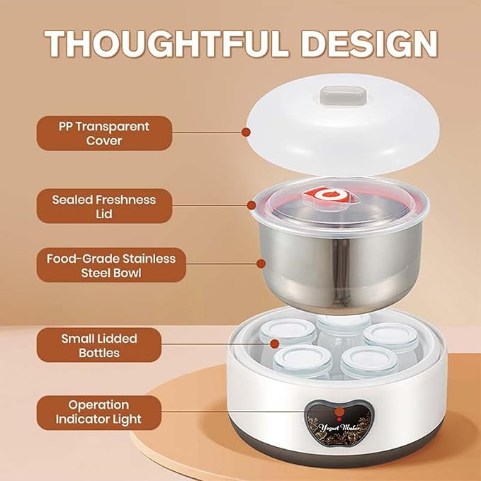 Yogurt Maker, Automatic Digital Yoghurt Maker Machine with 5 Glass Jars 42 Ozs, with Constant Temperature Control for Home Organic Yogurt, Cheese, Fruit Wine (with 5 Cups)