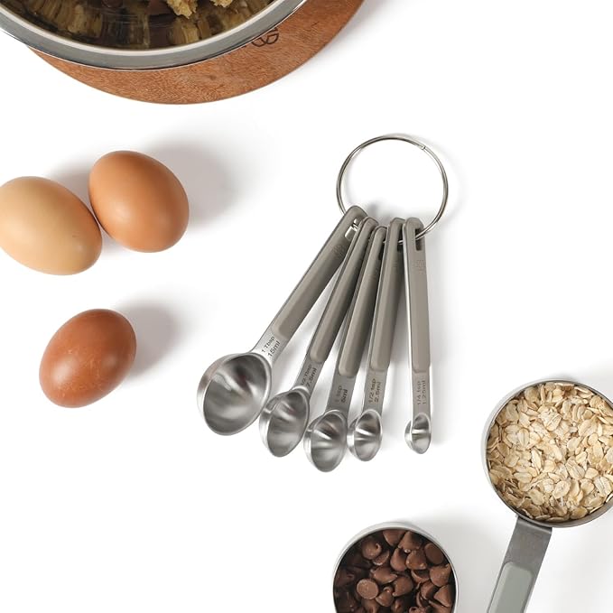 Calphalon Prime 5 Piece Stainless Steel Measuring Spoons W/Taupe Silicone Handles
