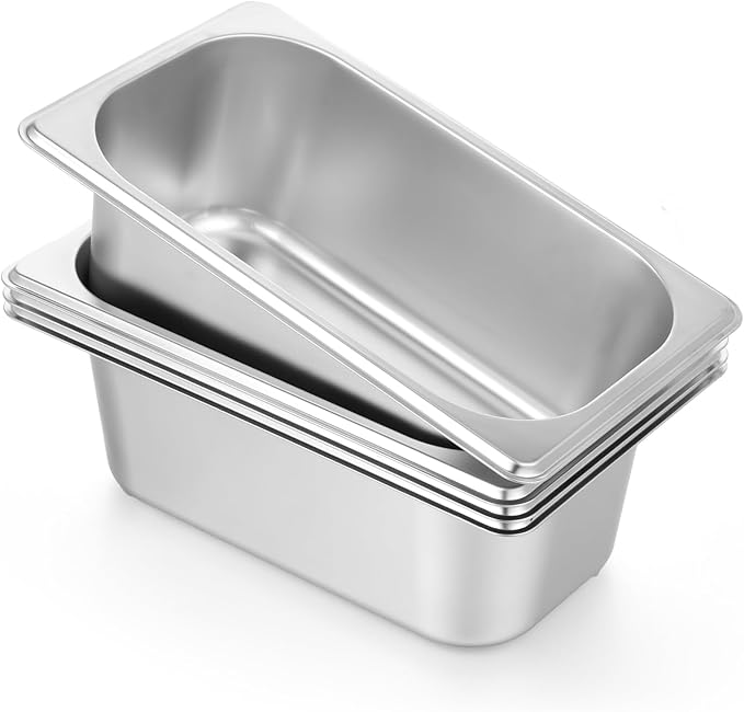 wutfuooo 4 Pack Hotel Pans, 1/4 Size 4" Deep Stainless Steel Steam Table Serving Pan, Buffet Dinner Catering Food Pans, Warmer Breading Tray Batter Pan for Restaurant Salad Bar Party Supplies