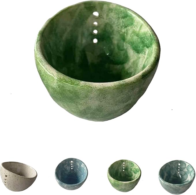 Pottery Herb Stripper Bowl,Quick Stem Removal Ceramic Bowl,Dishwasher And Microwave For Peeling Off The Leafy Assembly (Green)