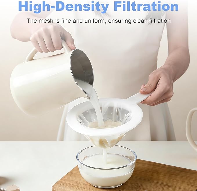 3 PCS Ultra-Fine Nylon Mesh Strainer - 100/200/300 Mesh Plastic Sieve with Handle, Kitchen Filter Tool for Coffee Soy Milk Juice Tea Leaf Honey Wine Yogur
