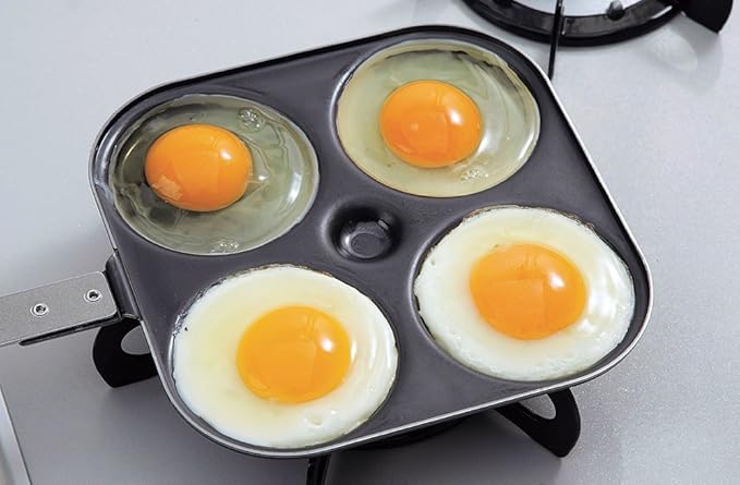 Shimomura Planning 37547 Fried Egg Pancake Frying Pan, Made in Japan, For Direct Fire, 3.1 inches (8 cm), Dividers, 4 Holes, Round Shape, Easy Baking, Large Grill, Imagawa-yaki, Breakfast, Pastry