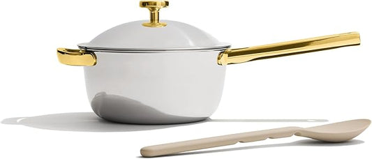 Our Place Mini Titanium Perfect Pot Pro | 2.75 Qt Cooking Pot with Lid & Silicone Spoon | PFAS-Free Nonstick, Fully-Clad Tri-Ply Stainless Steel & Aluminum | Induction & Oven-Safe up to 750°F | Gold