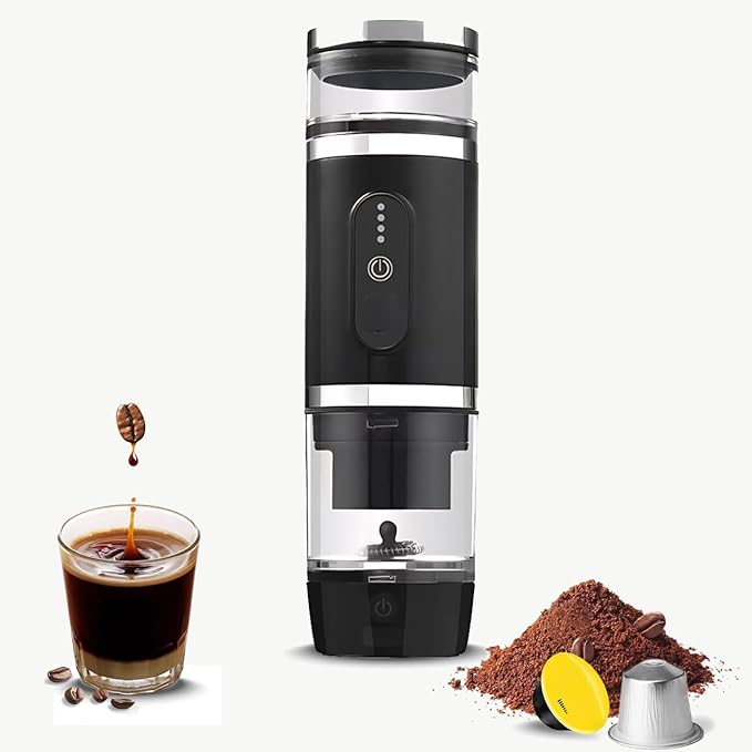 Caalio Portable Espresso Maker with Heating & Milk Frothing Cup, Coffee Maker, 3-in-1 Compatible with Ground Coffee and Dual Capsule Formats,Type-C Rechargeable Battery, Leak-Proof & Durable Design