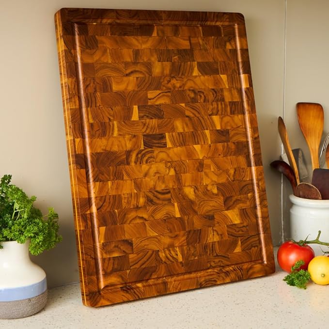 Bearchop Acacia Wood Cutting Board for Kitchen, Butcher Block with 4-Side Reinforced Bar for Anti Crack/Warp, [20"x15"x1.25"] Large End Grain Cutting Boards with Gift Box, Juice Groove and Handle