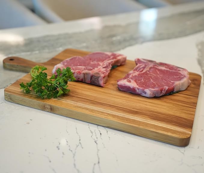 EcoDecors 19"x12" Teak Cutting Board with Juice Groove & Handles, FSC Certified Edge Grain Wood, Large Carving Board for Kitchen & Serving