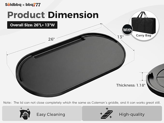 Cast Iron Griddle & Carry Bag Replacement for Coleman Roadtrip Swaptop Grill,Premium Quality Outdoor Accessories for Camping Non-Stick Griddle,Coleman Roadtrip 285,Full Size,Non-stick