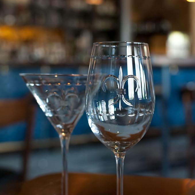Rolf Glass Fleur De Lis All Purpose Wine Glass 18 Ounce | Set of 2 Large Wine Glasses | Lead-Free Engraved Crystal Glass | Made in the USA