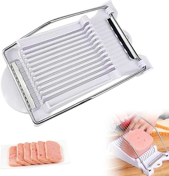 Easy Press Food Slicer, 2025 New Multipurpose Luncheon Meat Slicer Stainless Steel Wire Egg Slicers, Stainless Steel Wires Cuts 12 Slices for Onions Fruits Ham Soft Food (White)