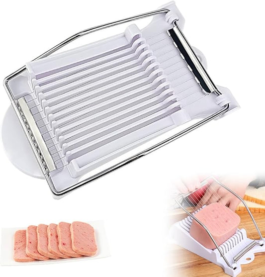 Easy Press Food Slicer, 2025 New Multipurpose Luncheon Meat Slicer Stainless Steel Wire Egg Slicers, Stainless Steel Wires Cuts 12 Slices for Onions Fruits Ham Soft Food (White)