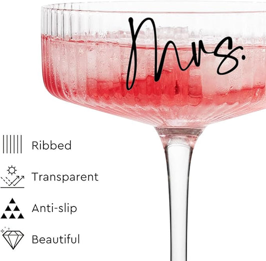 AW BRIDAL Mr and Mrs Champagne Glasses Enagagement Gifts for Newlywed Couples 2025, Bride and Groom Martini Glasses Set of 2 for Wedding Bridal Shower, Anniversary Coupe Glass Set Gift for Margarita