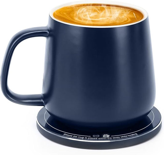 APEKX Warm Cup Coffee Mug Warmer Set - Smart Stable Constant Temperature 131°F, 15W Wireless Charging, 12.8 oz Capacity - Supports USB-C Interface, Automatic Power On/Off Function (4 H). (Deep Navy)