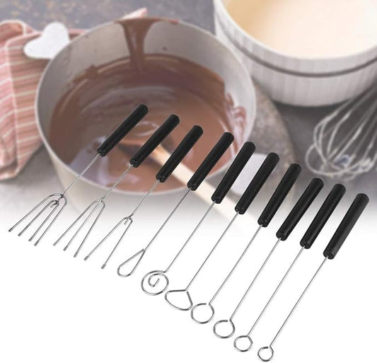 Set of 10 Stainless Steel Split Chocolate Forks Hot Pot DIY Decorative Tools Pralines and Trüffel