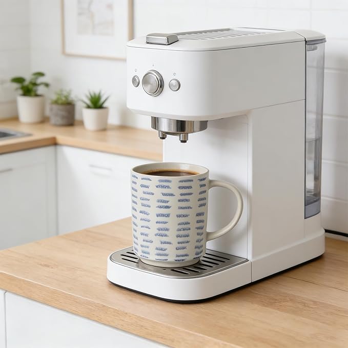 Coffee Mugs Set of 6, 17oz Ceramic Mugs with Handpainted Blue Gray Stripe Pattern, Modern Stackable Coffee Cups, Dishwasher and Microwave Safe Mugs for Home & Office